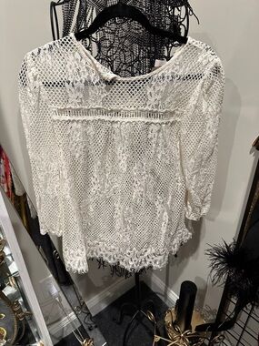 Knox Rose Women's Cream Crochet Lace Pullover Top boho